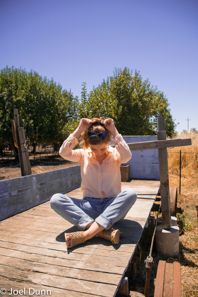 Peach Collared Shirt, Light Washed Jeans