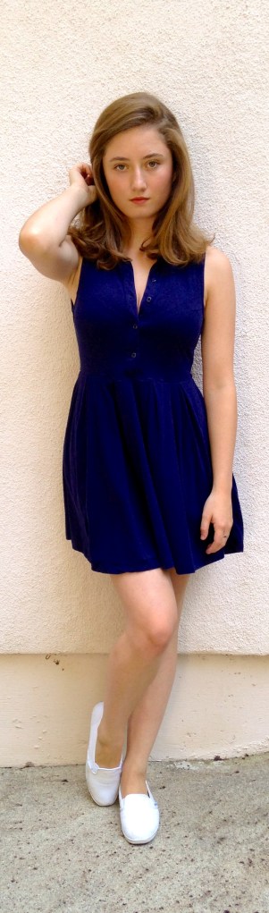 Slip on vans with a vintage dress.