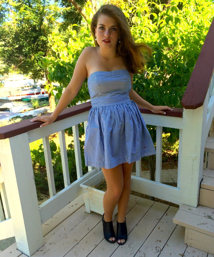 Bold, red lips with peep toe heels.