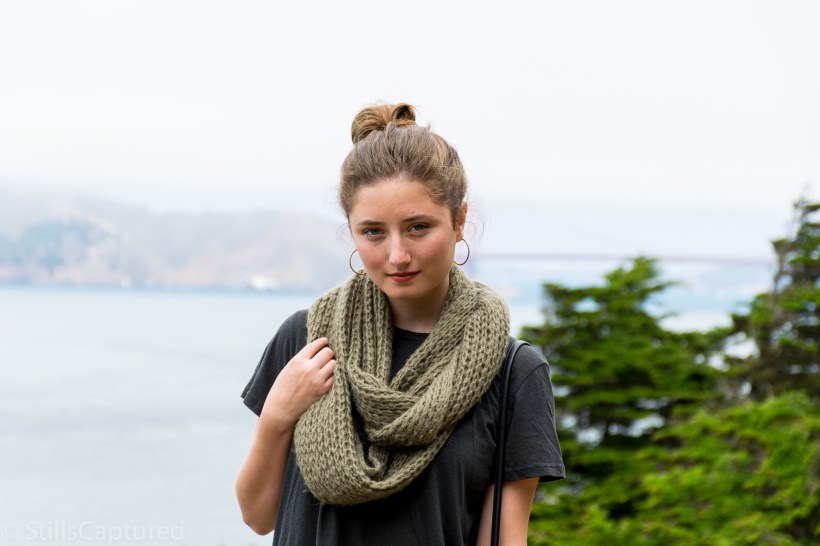 Sunnies, OBEY T-Shirt, Infinity Scarf, Red Lips