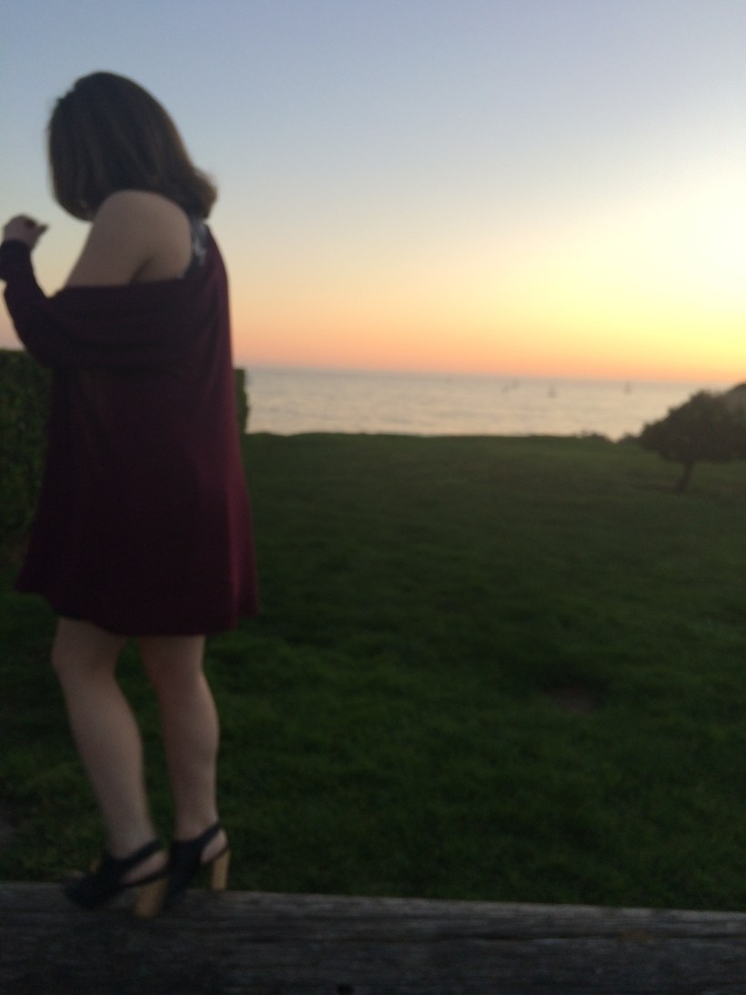 Skater Dress A&F, H&M Burgundy Cardigan, Steve Madden Mule Pumps 