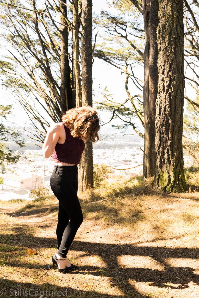 Plum Nordstrom Crop Top, High Waisted Black Abercrombie Jeans, Peep Toe Heels