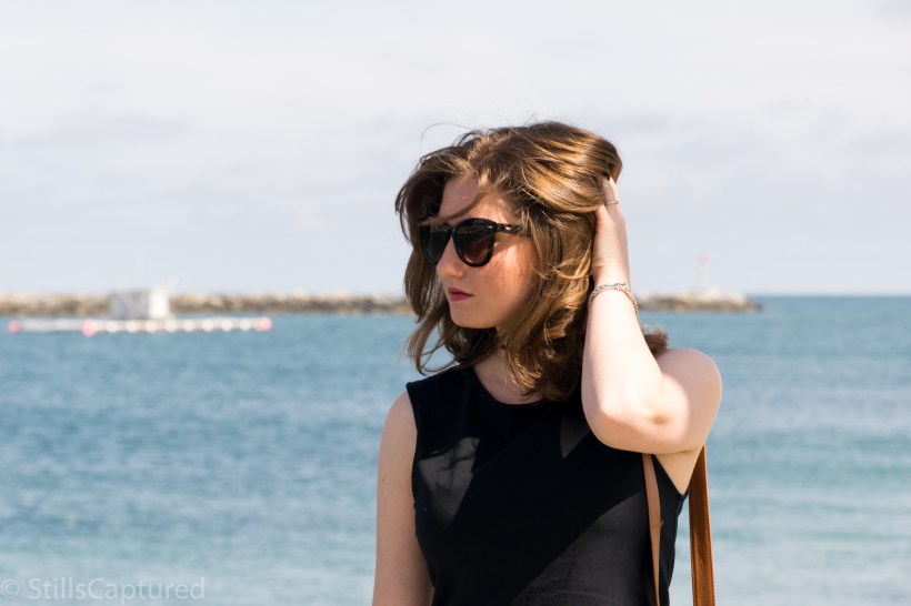 Express crop top, Nordstrom Sunnies, Gap Skirt, Chelsea Crew Sandals, Merona Bag