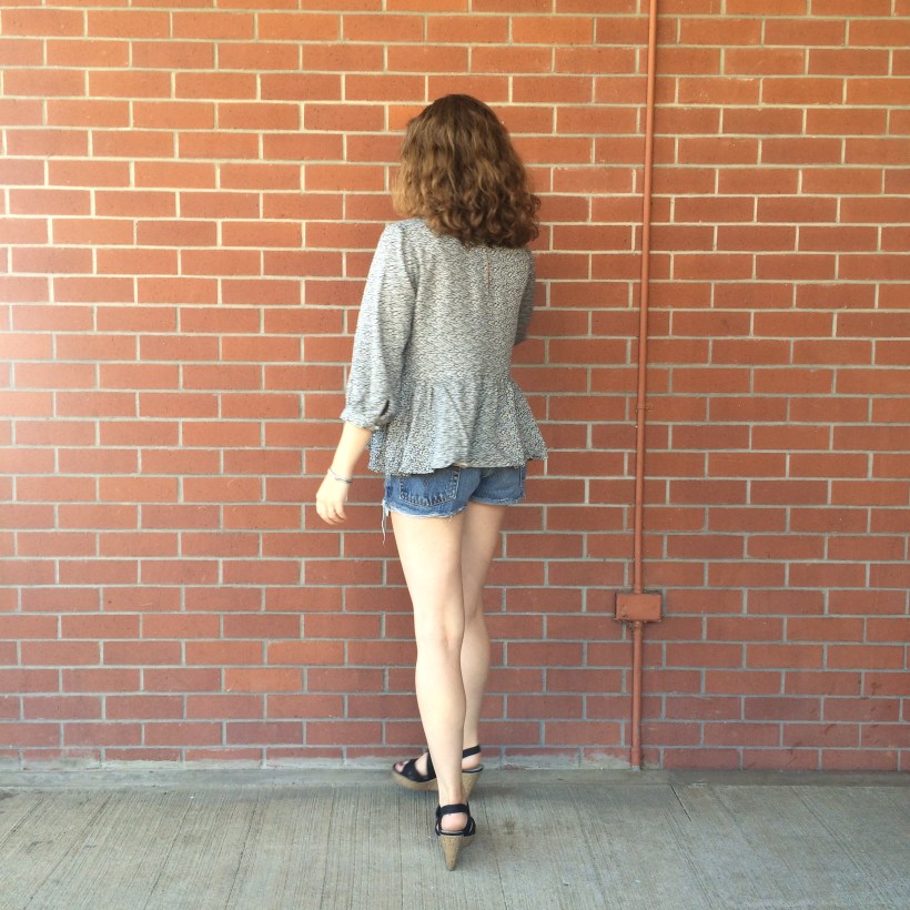 lucky brand earrings, red lips, urban peasant top, levi's denim cutoffs, scrappy wedges, nordstrom sunnies