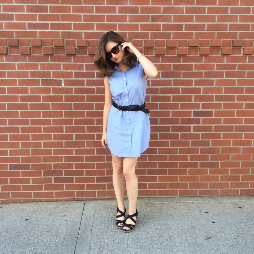 H&M dress, Nordstrom sunnies, American Eagle belt, Montego Bay Club Wedges