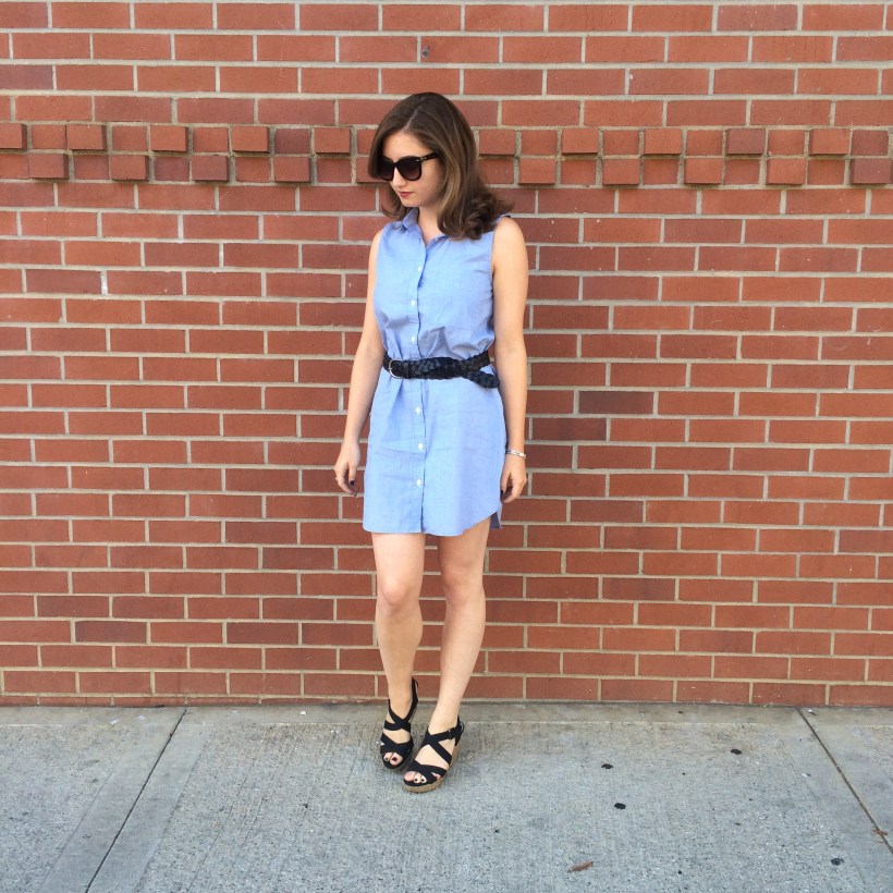 H&M dress, Nordstrom sunnies, American Eagle belt, Montego Bay Club Wedges