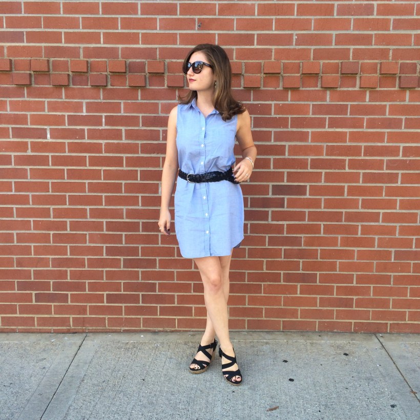 H&M dress, Nordstrom sunnies, American Eagle belt, Montego Bay Club Wedges