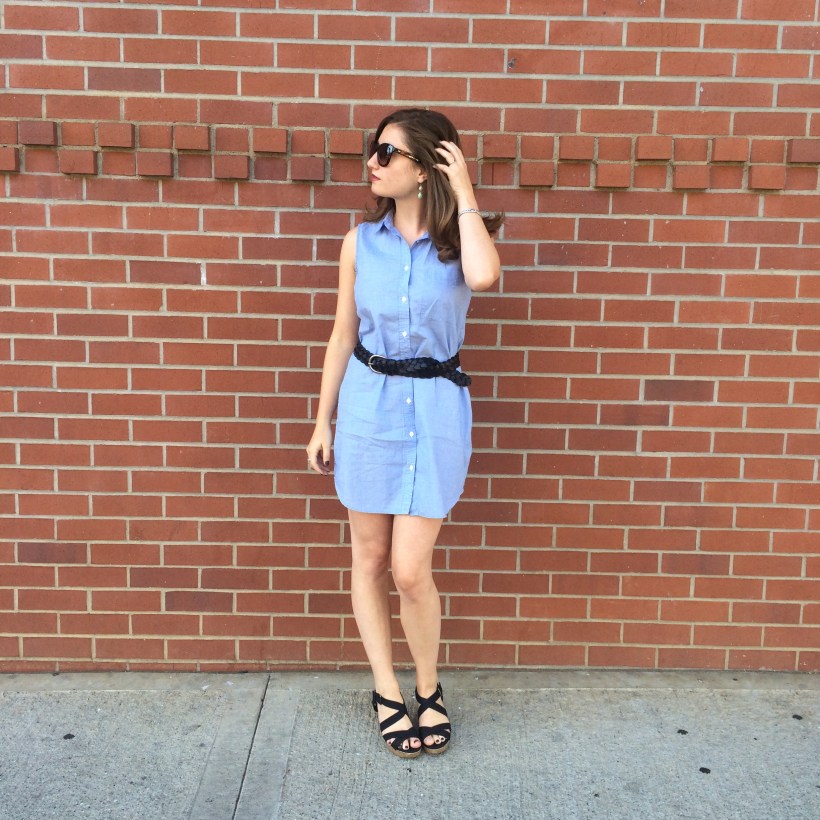 H&M dress, Nordstrom sunnies, American Eagle belt, Montego Bay Club Wedges