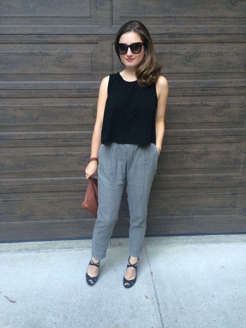 Urban black tank, Urban pants, Zara heels, Lestrade Bag, Nordstrom Sunnies