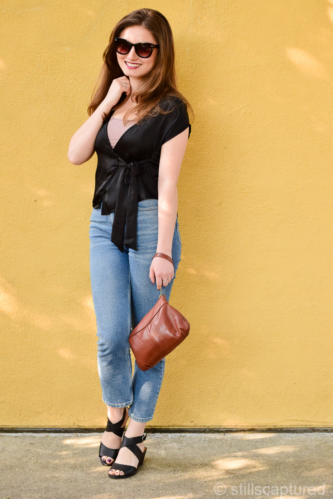 Nordstrom Sunnies, Urban Wrap Top, Urban Girlfriend Jeans, Lucky Wedges