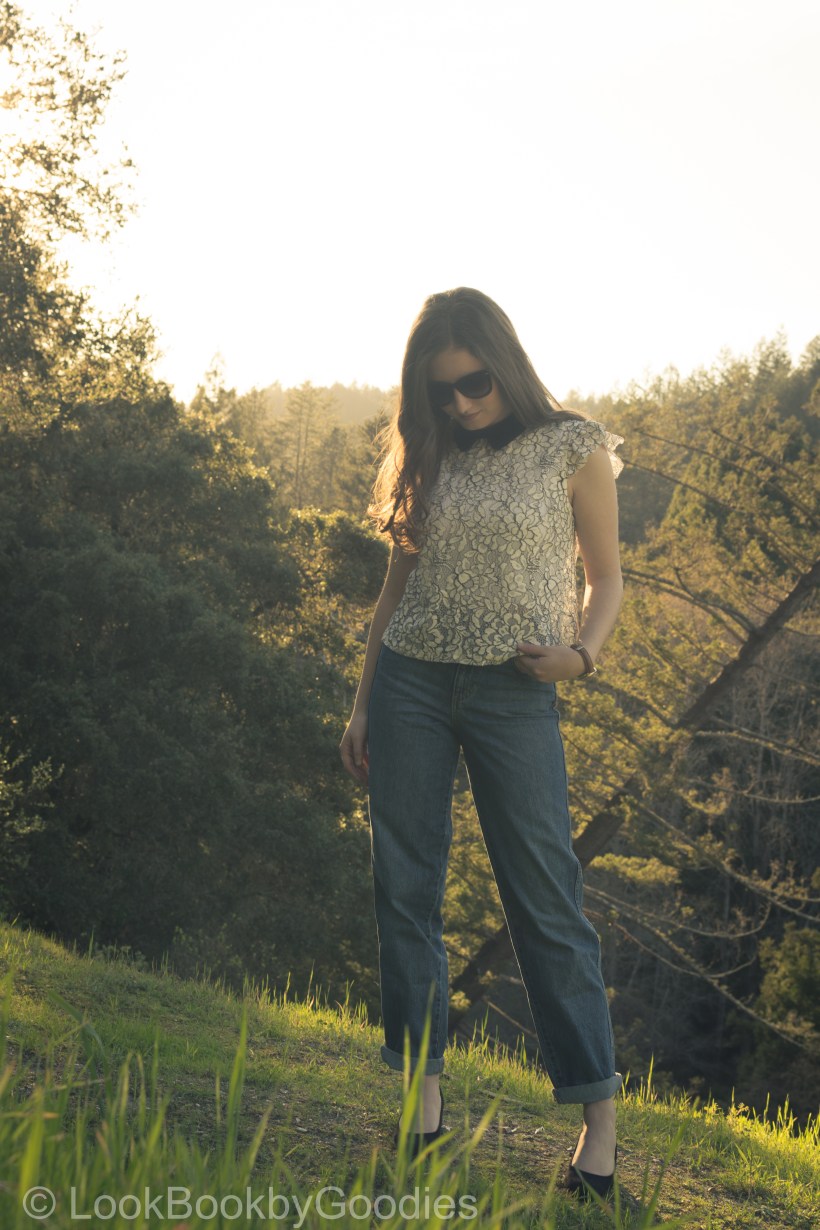 Forever 21 Lace Top, Guess Jeans, Zigi Soho Mid Pumps