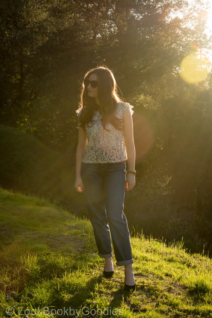 Forever 21 Lace Top, Guess Jeans, Zigi Soho Mid Pumps