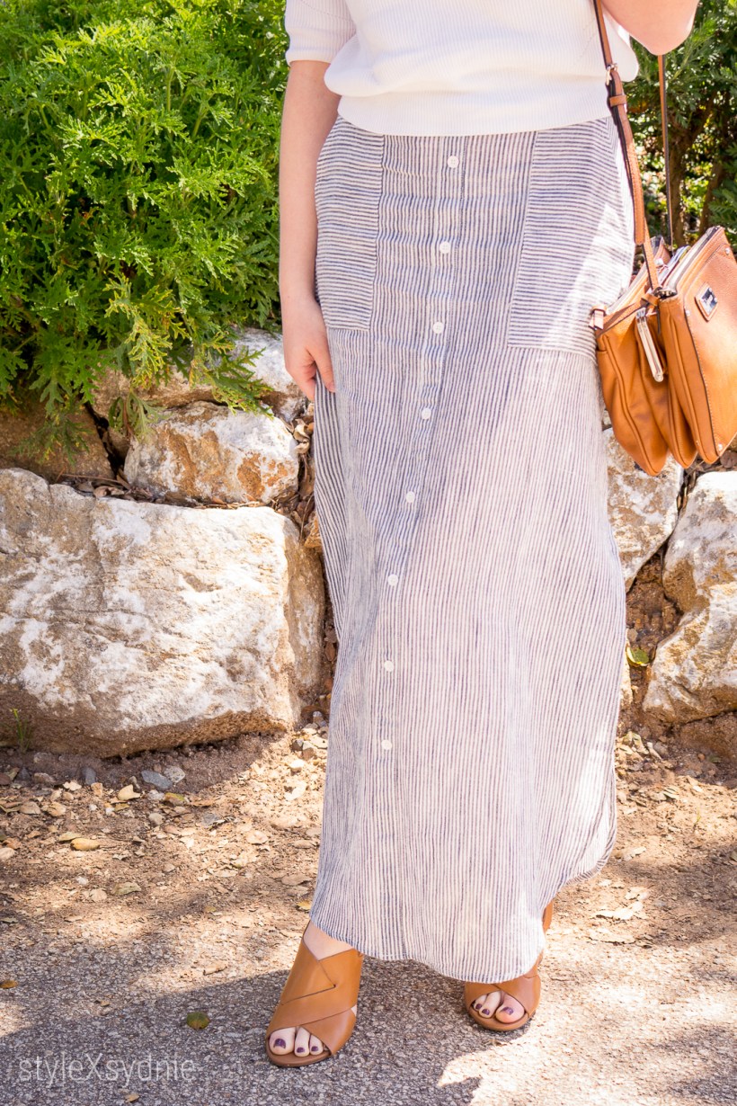 Roxy maxi skirt, Clarks heels, H&M sweater, Marc Jacobs Glasses, Nine West Purse, Spring