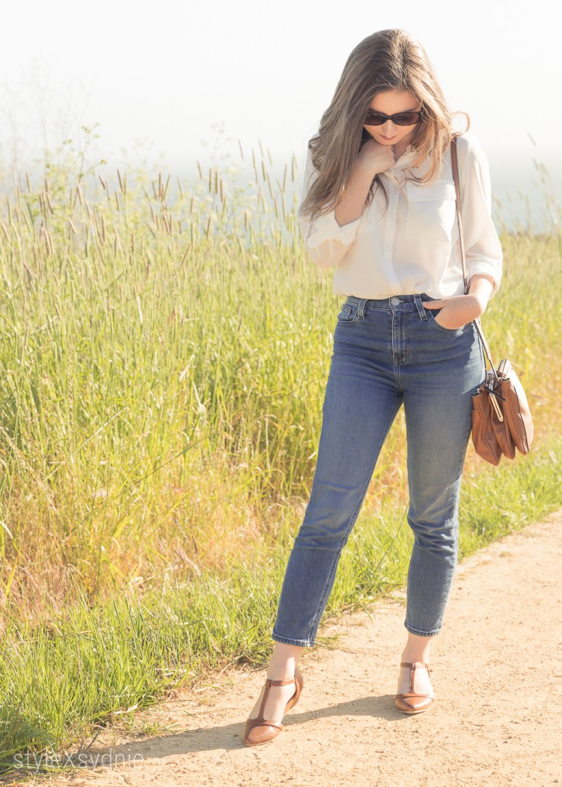 spring, white button down, jeans, brown flats, marc jacobs sunnies, nine west purse